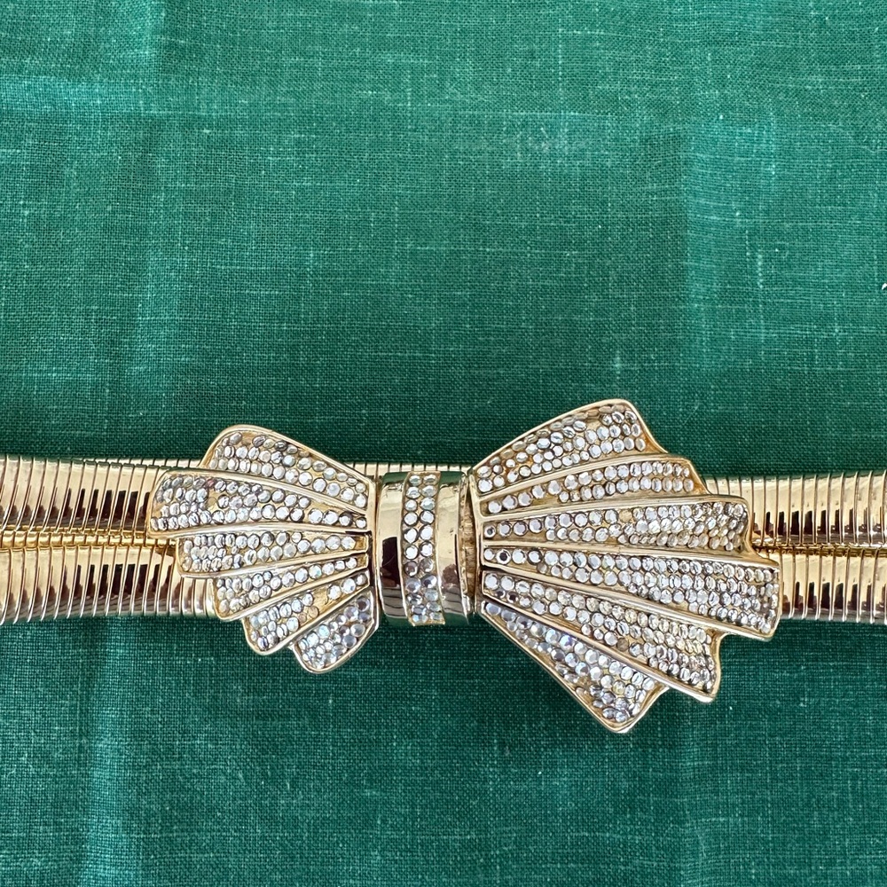 Gold-Tone Crystal Bow Stretch Belt - Women Accessories